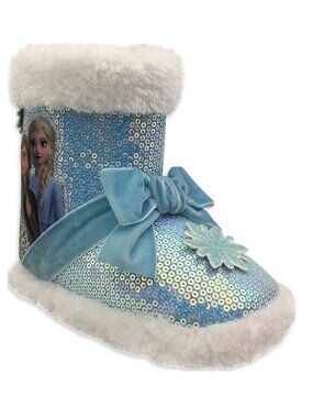 Disney Frozen Kids Size 7-8 Bootie Slippers Style Elsa Anna Sequined Snowflake